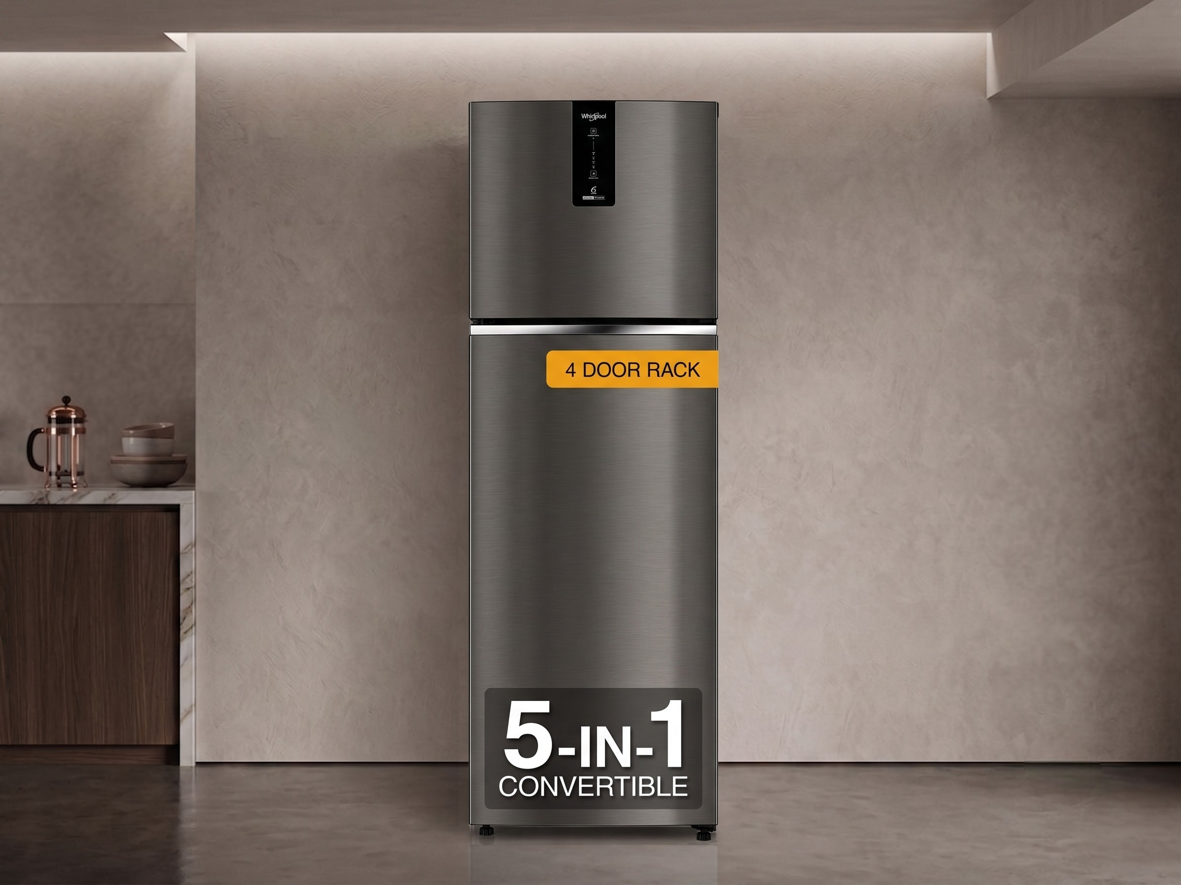 Whirlpool 308 L 3 Star Convertible Frost-Free Double Door Refrigerator (NET30834IAQGC1E, Omega Steel, Intellisense Inverter)